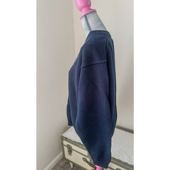 LL Bean Vintage Mens Unisex Silhouette Cotton V Neck Blue Navy Sweater XL - Picture 4 of 8